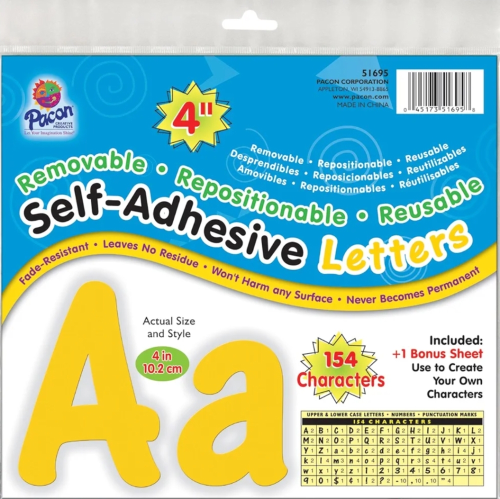 Pacon 4 inch Yellow‎ Self Adhesive Letters NWT